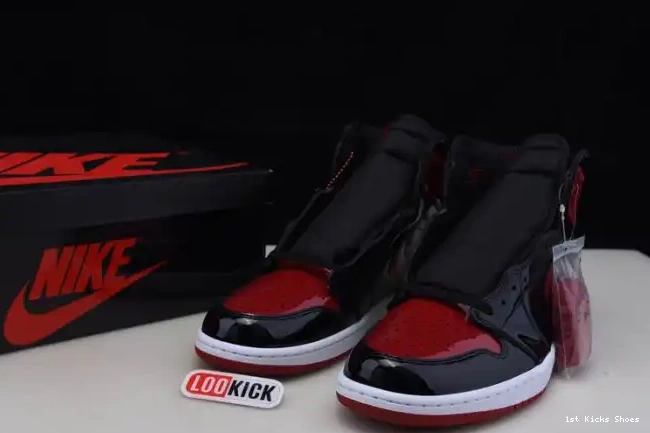 1st Kicks Shoes Patent Air High Jordan OG 1 555088-063 Bred 0618